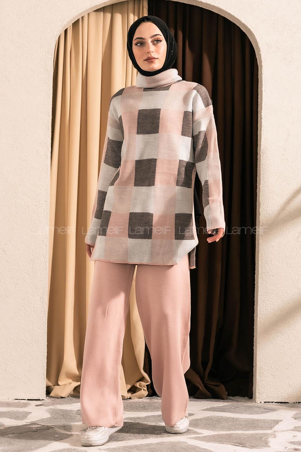 Modalamelif Balıkçı Yaka Kareli Takım Pudra