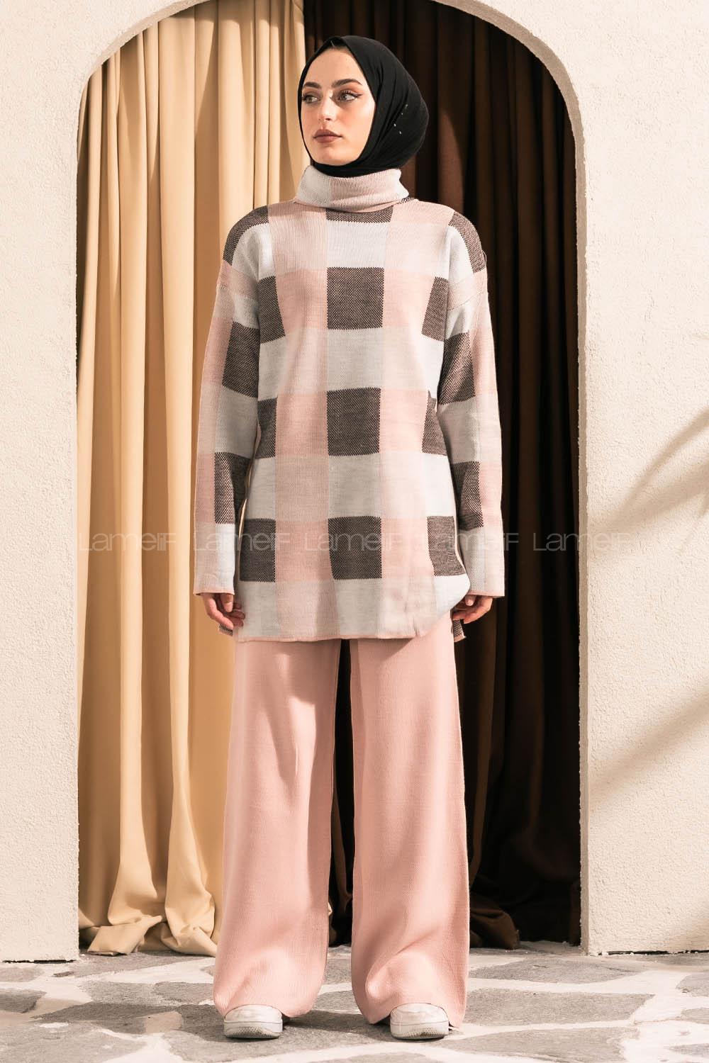 Modalamelif Balıkçı Yaka Kareli Takım Pudra