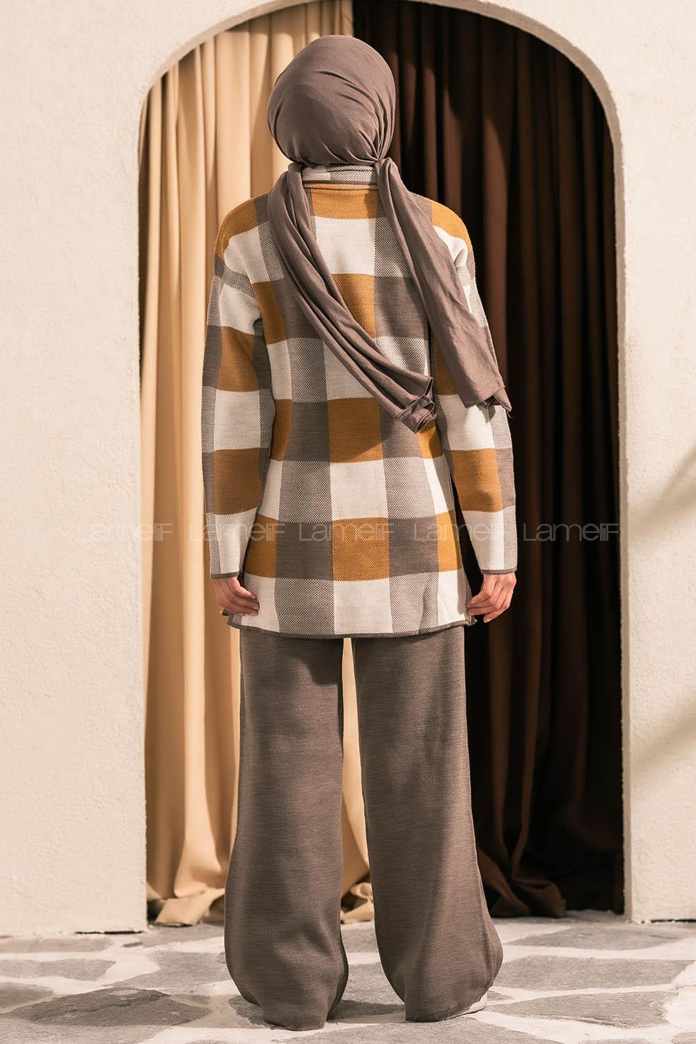 Modalamelif Balıkçı Yaka Kareli Takım Vizonrengi