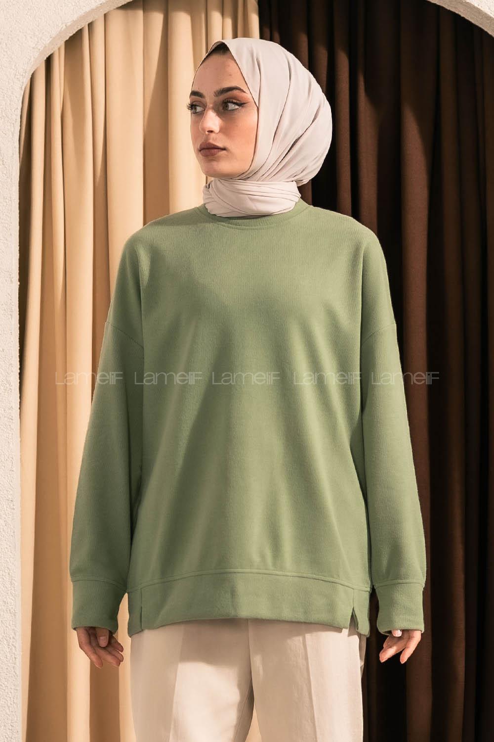 Modalamelif  Bisiklet Yaka Düz Renkli Sweat Çağla Yeşili