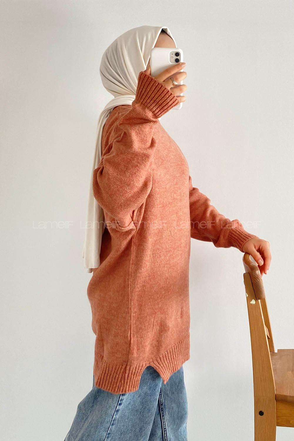 Modalamelif Bisiklet Yaka Kolu Yazı Nakış Detaylı Bertie Triko Kazak Gül