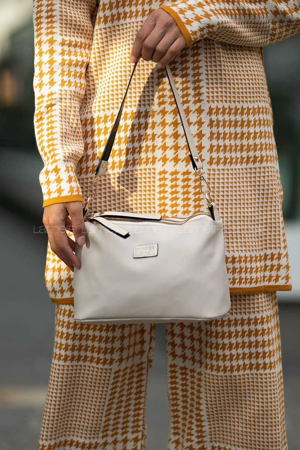 Modalamelif Change Üç Bölmeli Saten Çanta Krem