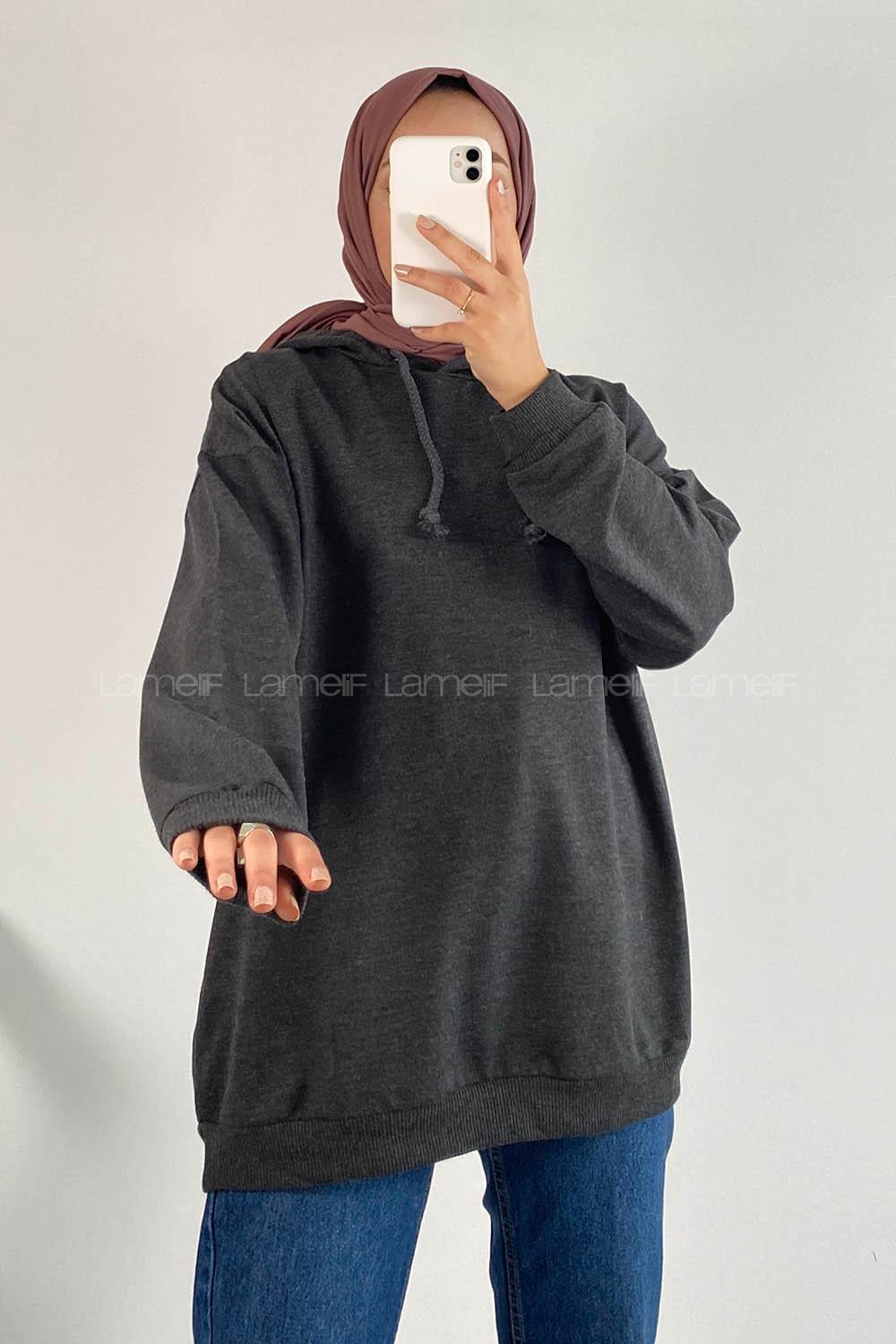 Modalamelif Kapüşon Detaylı İskelet ve Gül Desenli Begonıa Sweat Antrasit