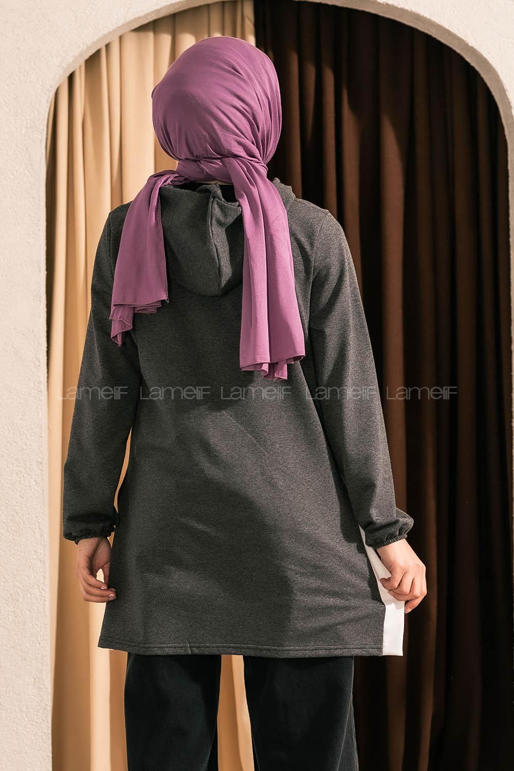 Modalamelif Kapüşonlu Etek Ucu Ribanalı Antrasit