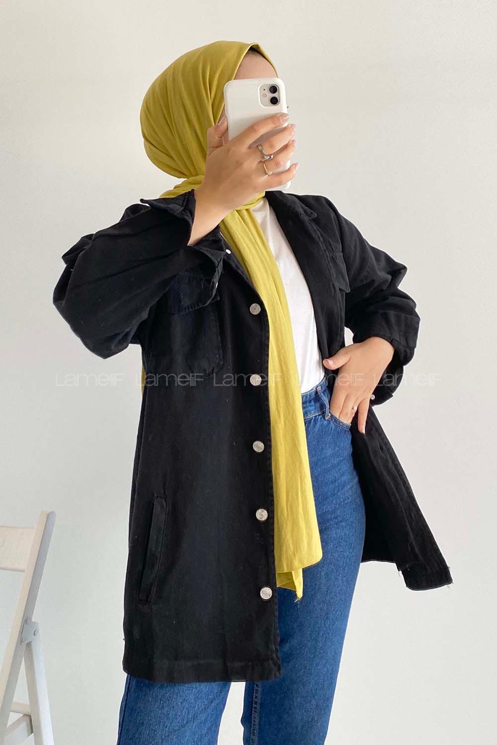 Modalamelif Önü Metal Düğmeli Dört Cepli Gabardin Gömlek Siyah