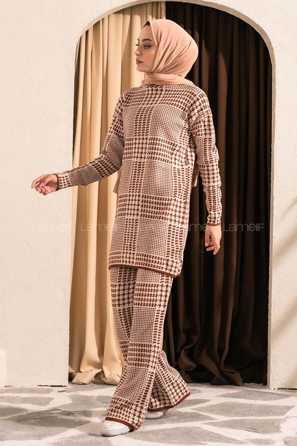 Modalamelif Yarım Balıkçı Yaka Kazayağı Desen Takım Taba