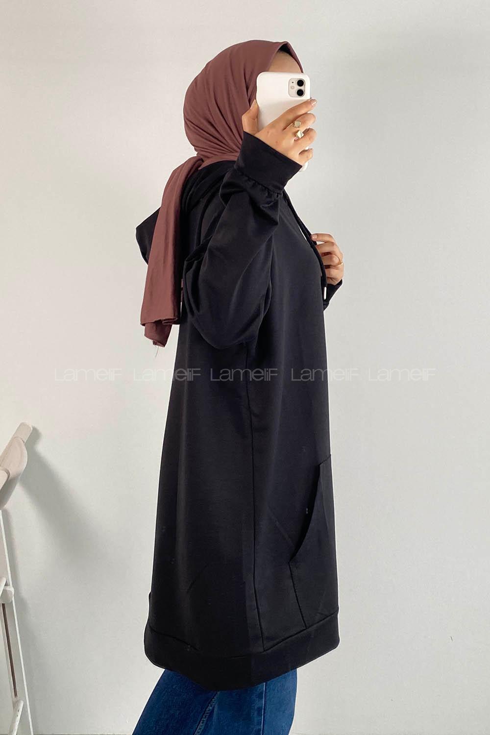 Modalamelif Kapüşonlu Kanguru Cepli Oversize Sweatshirt Siyah