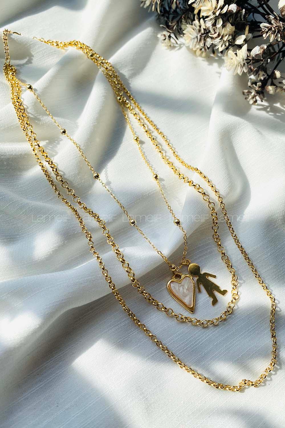 Modalamelif 3lü Beyaz Kalp Detaylı Kolye