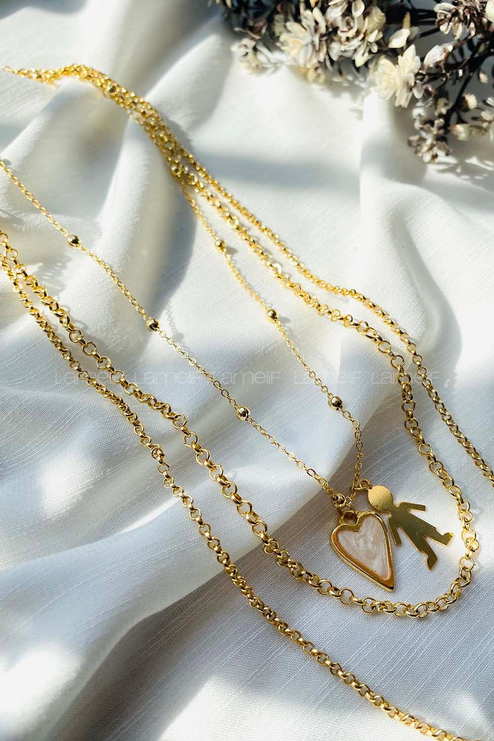 Modalamelif 3lü Beyaz Kalp Detaylı Kolye