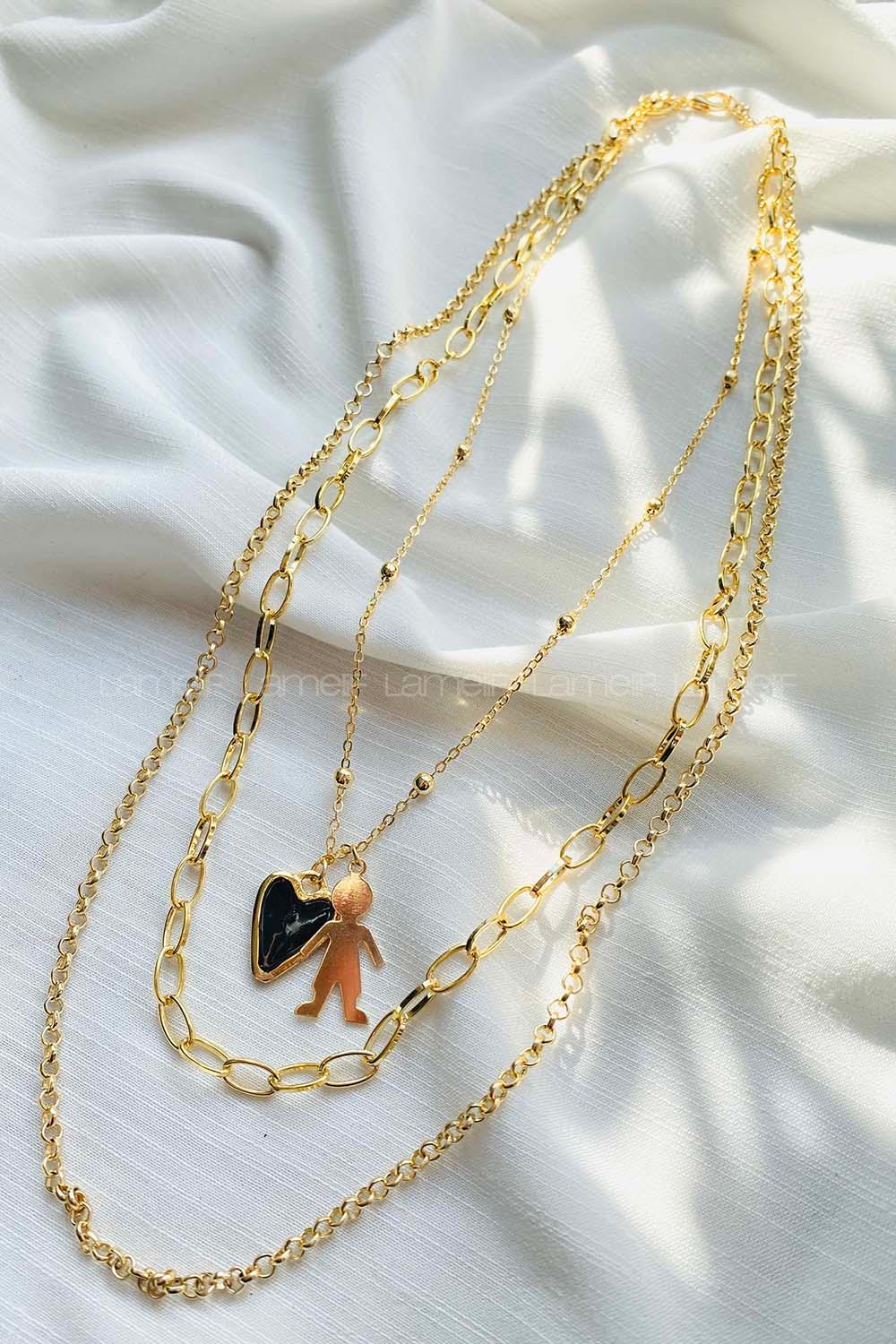 Modalamelif 3lü Siyah Kalp Detaylı Kolye