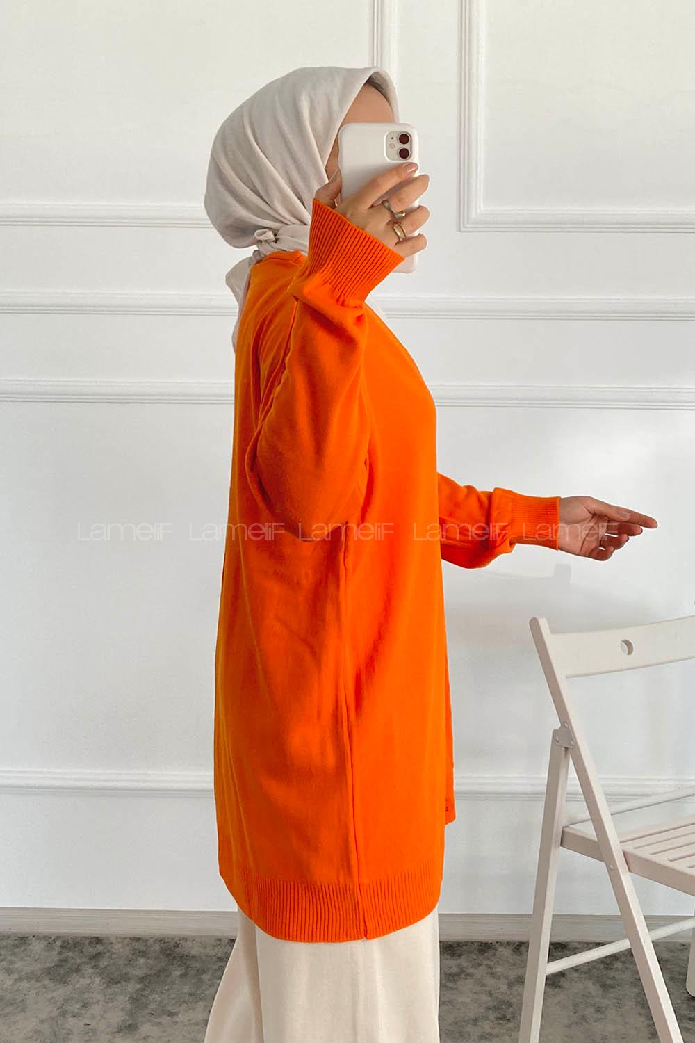 Modalamelif Boydan Düğmeli Ovarsize  Hırka Oranj