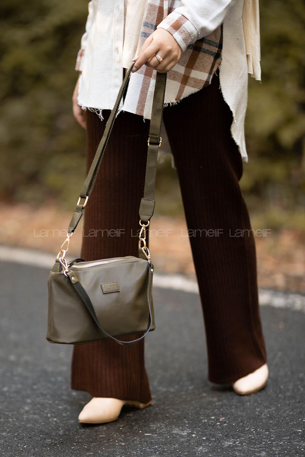 Modalamelif Change Üç Bölmeli Saten Çanta Haki