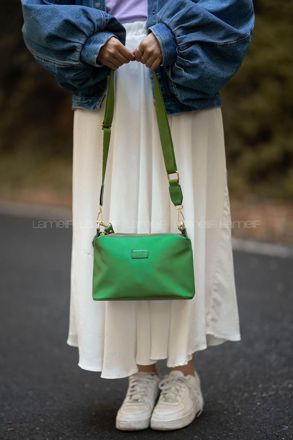 Modalamelif Change Üç Bölmeli Saten Çanta Yeşil