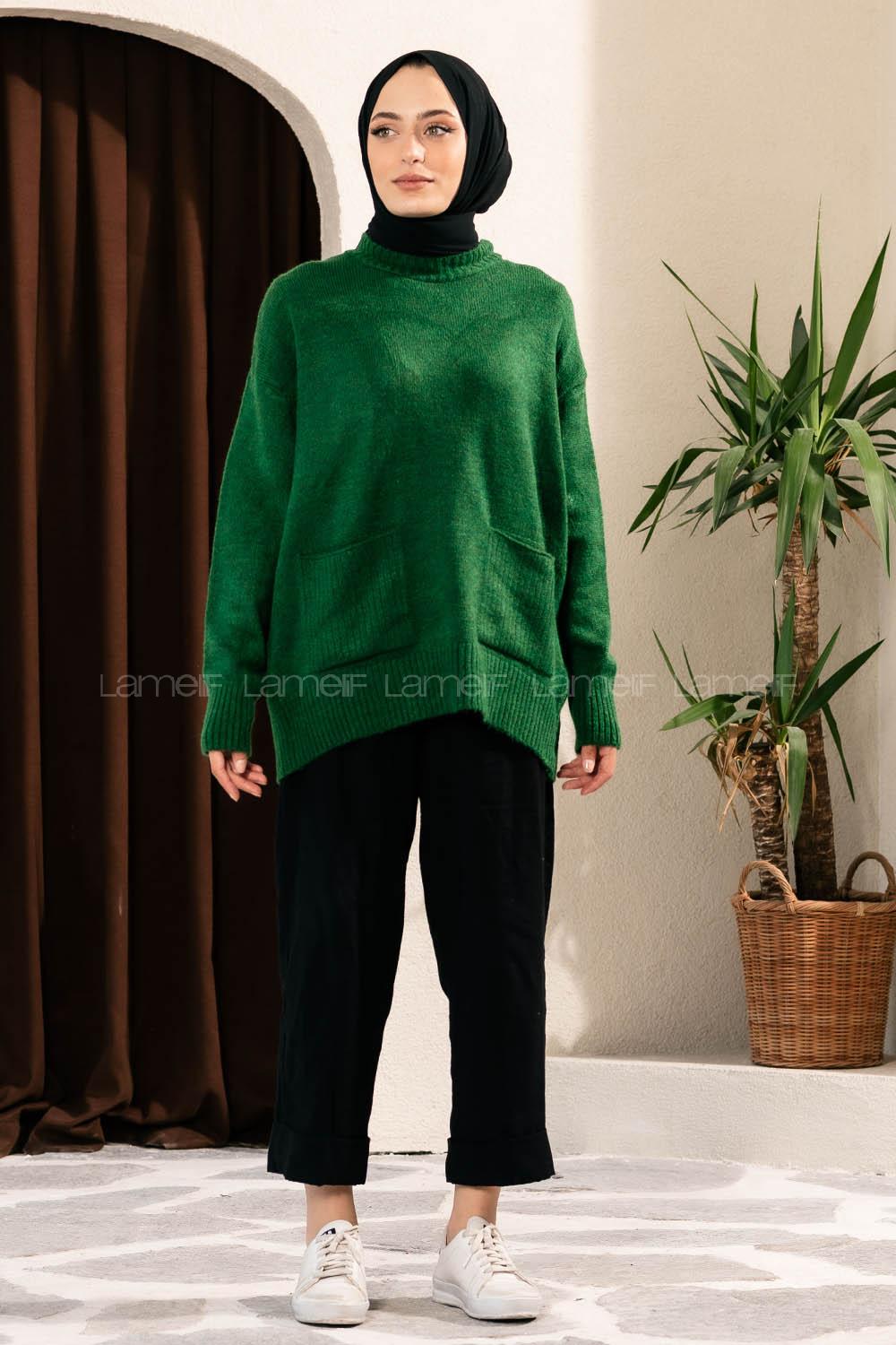 Modalamelif Çift Cepli Yarım Balıkçı Yaka Kazak Haki