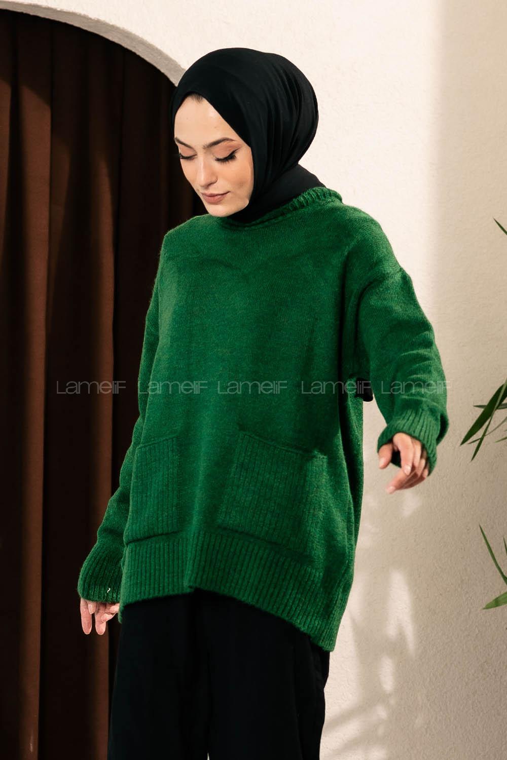 Modalamelif Çift Cepli Yarım Balıkçı Yaka Kazak Haki