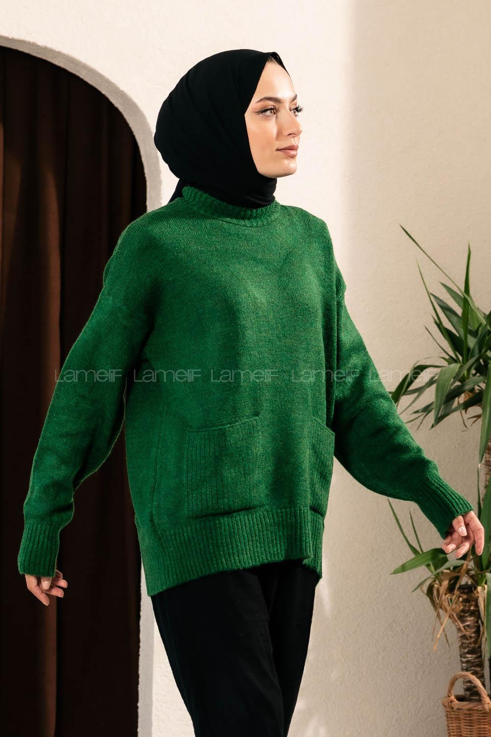 Modalamelif Çift Cepli Yarım Balıkçı Yaka Kazak Haki