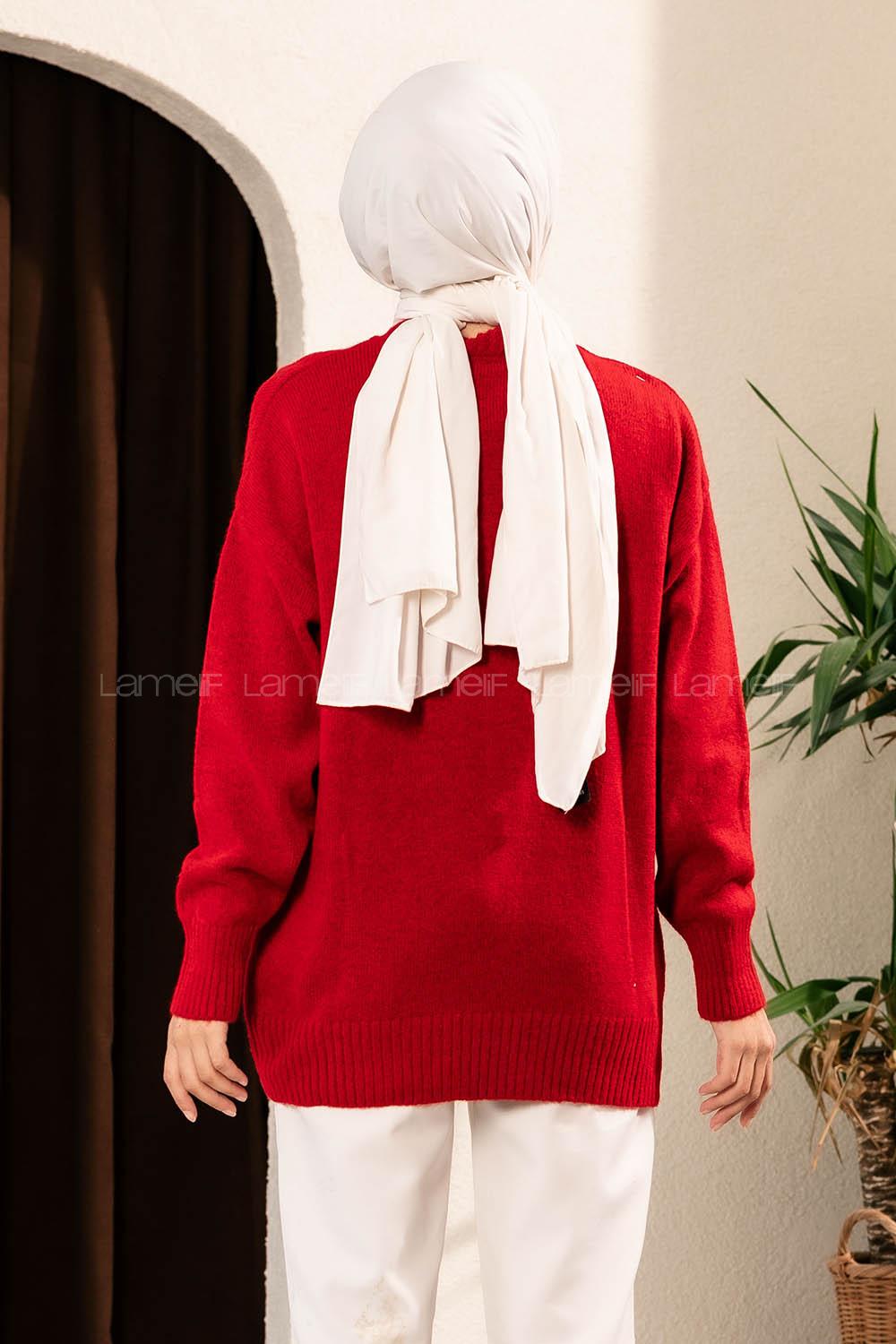 Modalamelif Çift Cepli Yarım Balıkçı Yaka Kazak Kırmızı