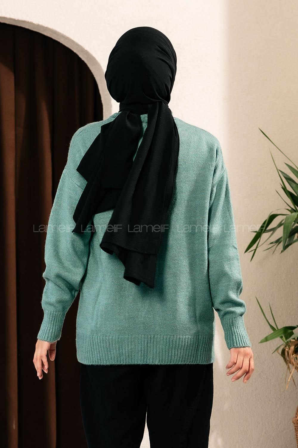 Modalamelif Çift Cepli Yarım Balıkçı Yaka Kazak Pastel Yeşili