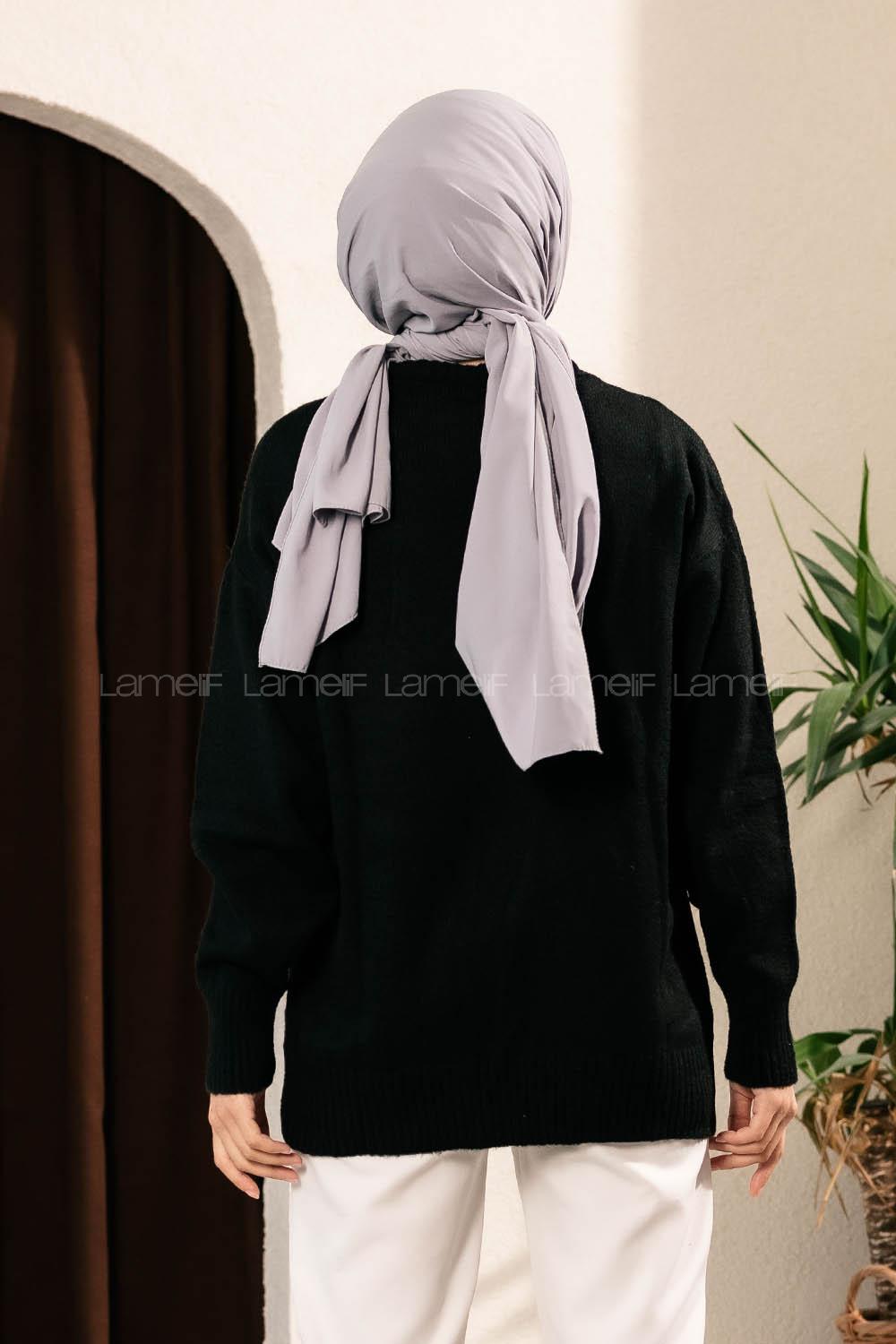 Modalamelif Çift Cepli Yarım Balıkçı Yaka Kazak Siyah