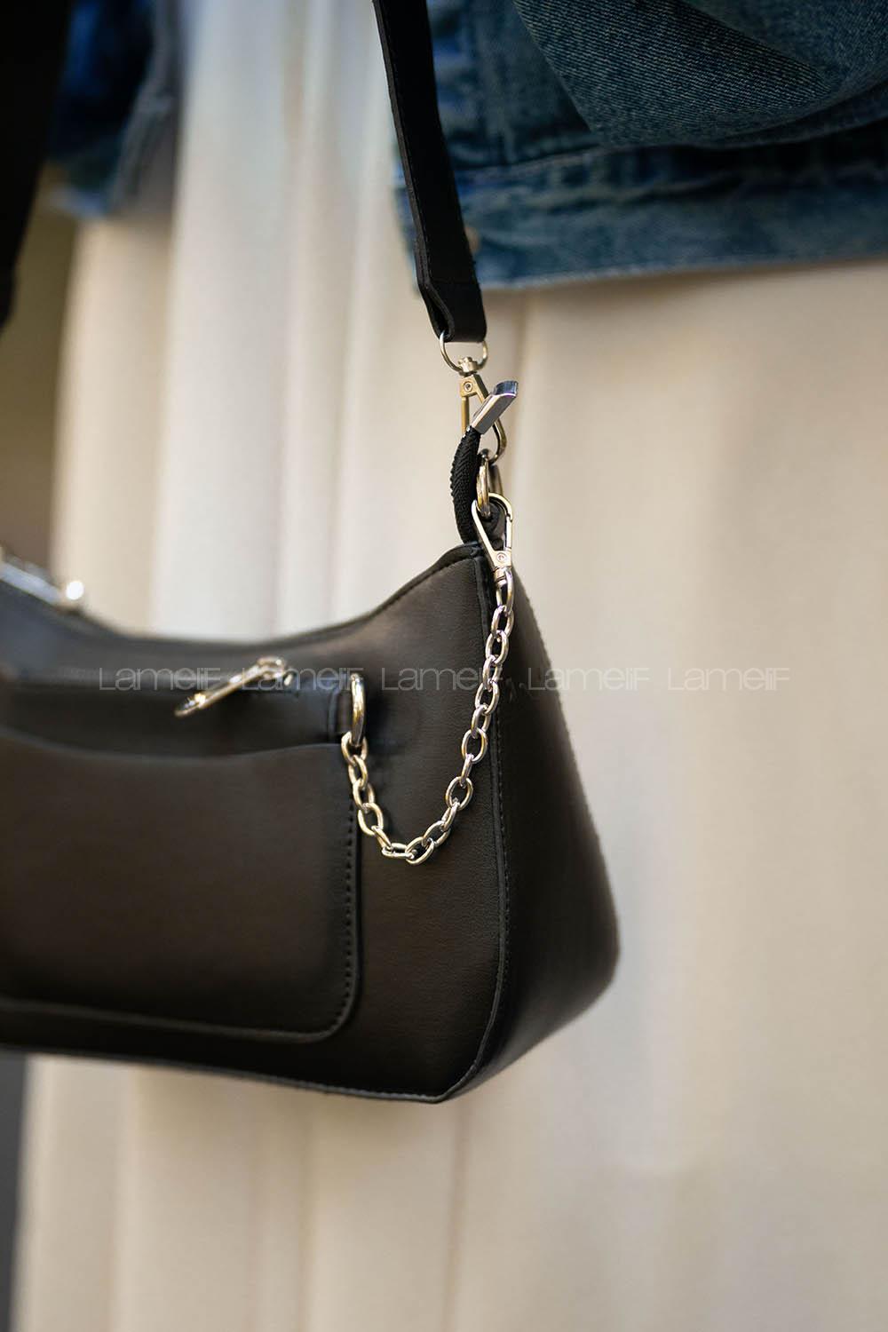 Modalamelif Cüzdan Aksesuarlı Gizli Cep Bölmeli Baget Çanta Siyah