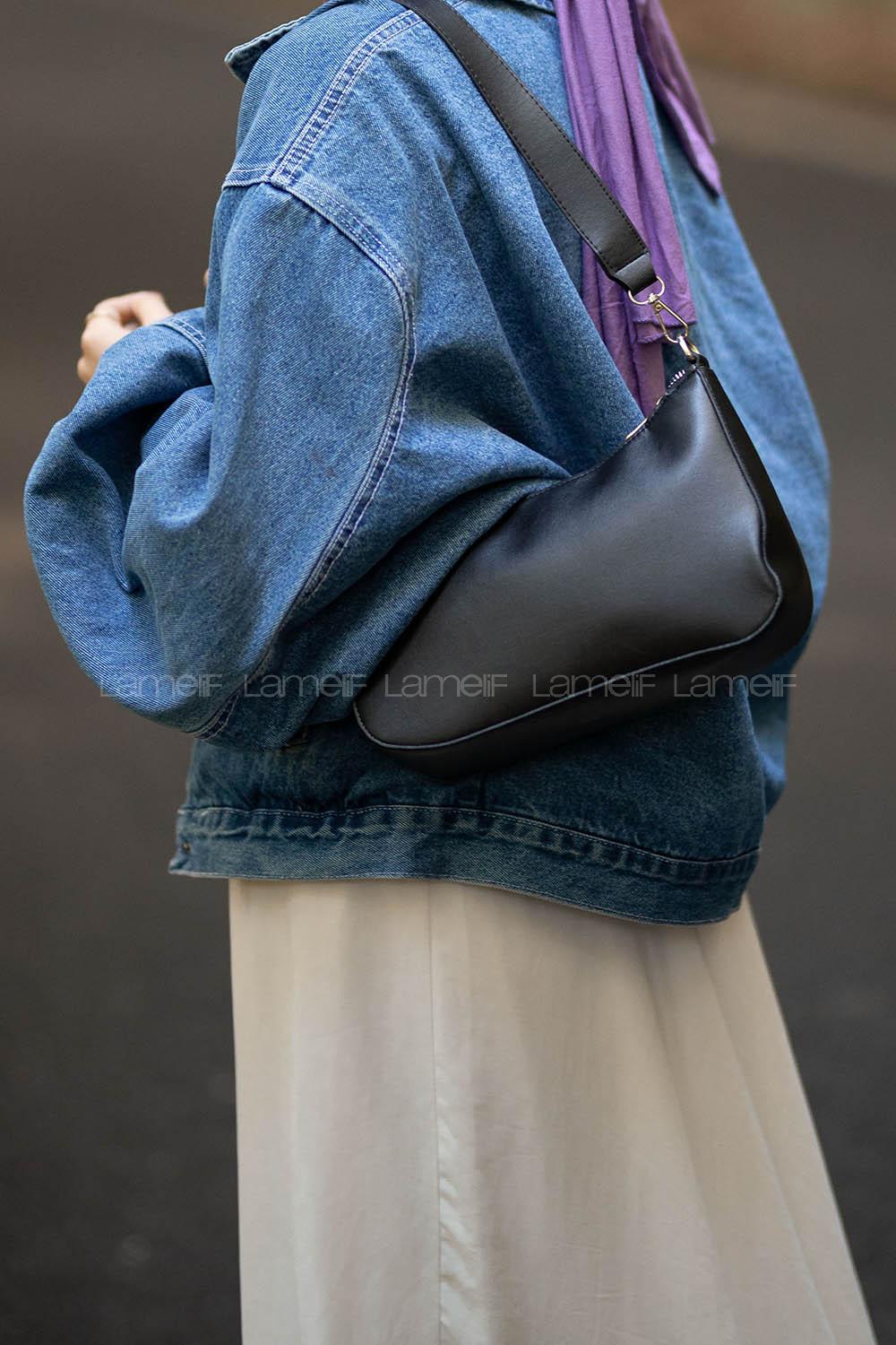 Modalamelif Cüzdan Aksesuarlı Gizli Cep Bölmeli Baget Çanta Siyah