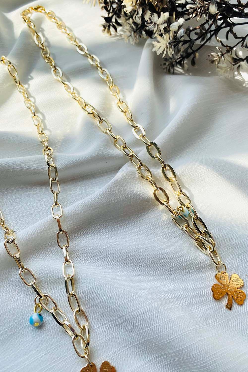 Modalamelif Gold Yoncalı Damla Zincir Kolye