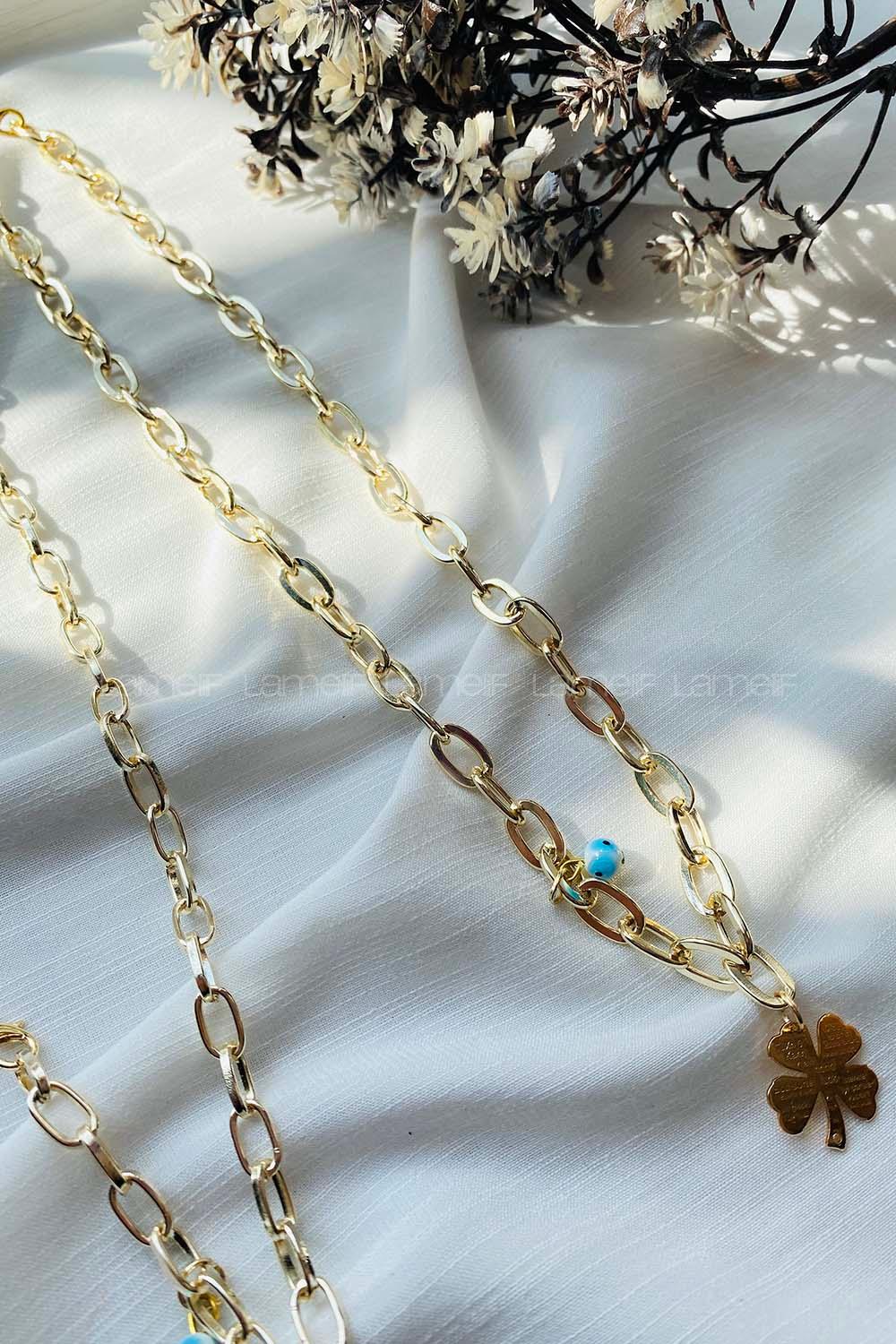 Modalamelif Gold Yoncalı Damla Zincir Kolye