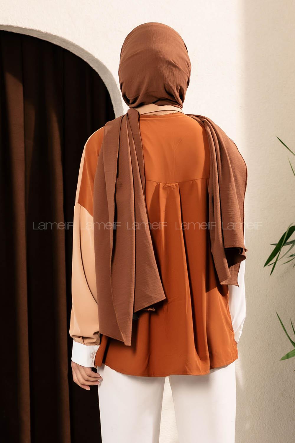 Modalamelif Jesica Renk Garnili Tek Cepli Gömlek Ekru-Sütlükahve