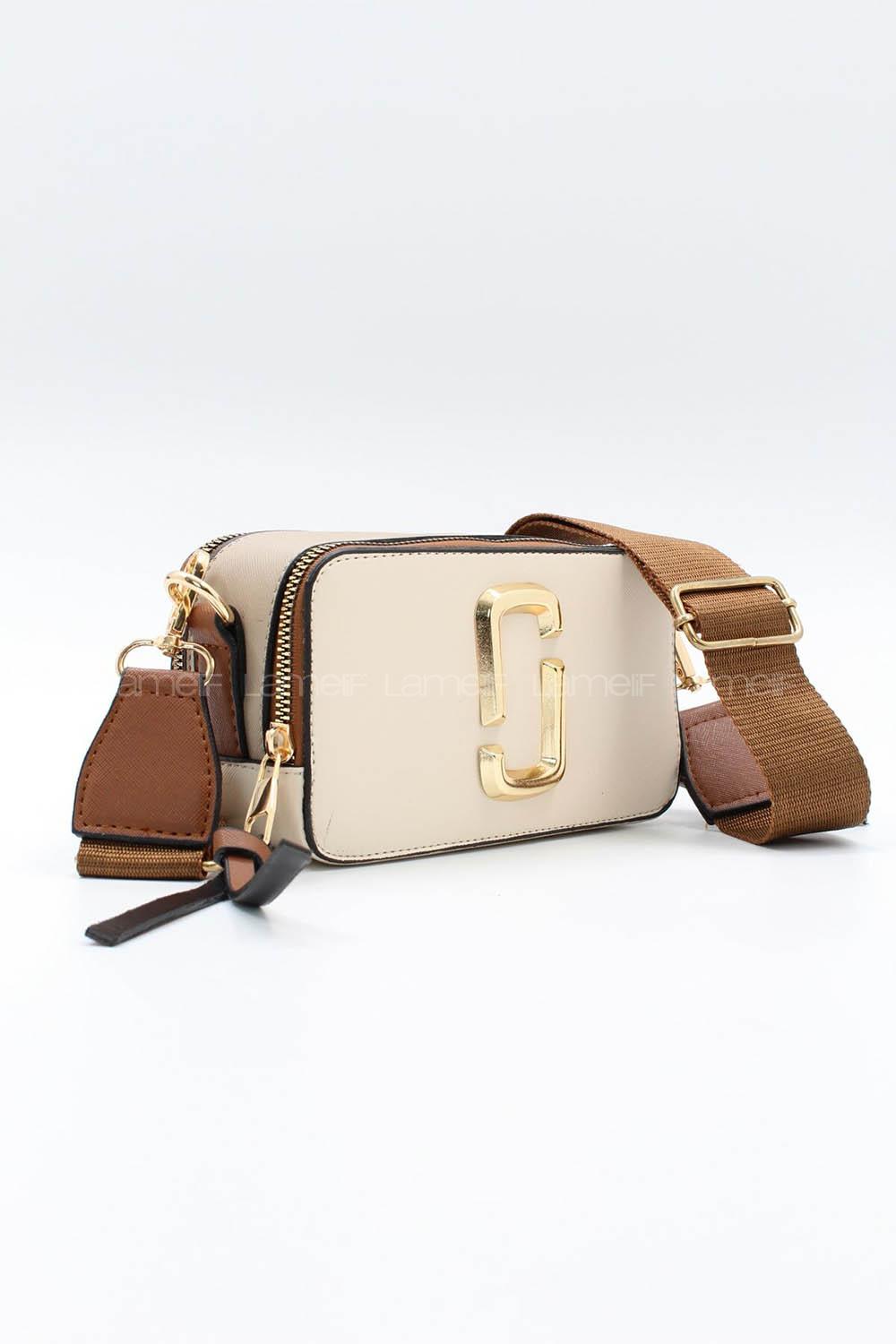 Lamelif Iki Gözlü Cepli Omuz Çapraz Çanta Vizonrengi - Taba