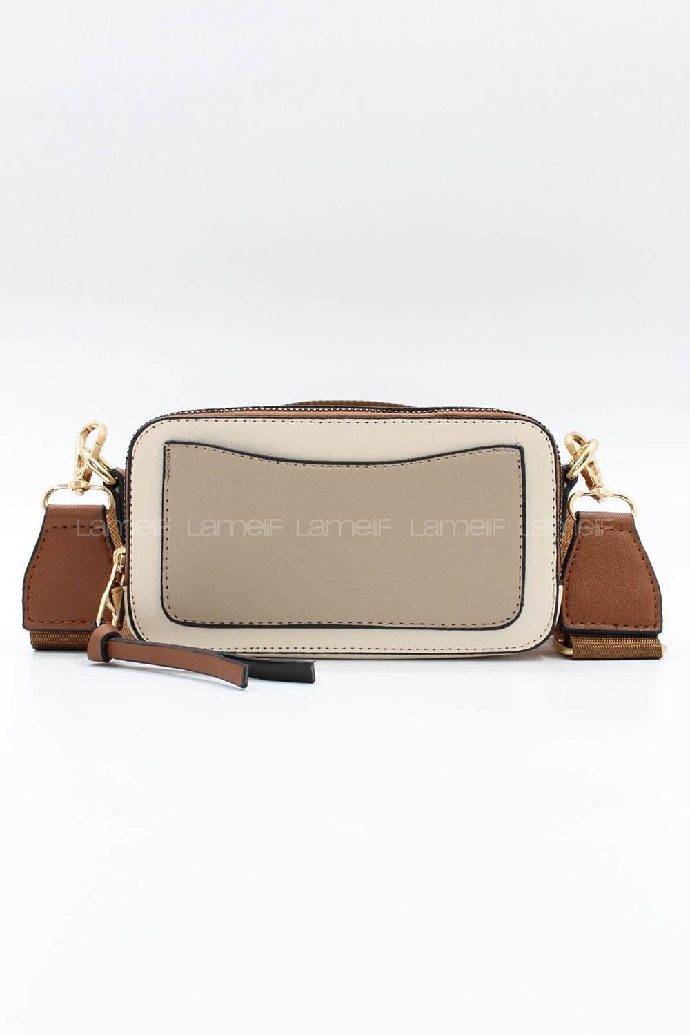 Lamelif Iki Gözlü Cepli Omuz Çapraz Çanta Vizonrengi - Taba