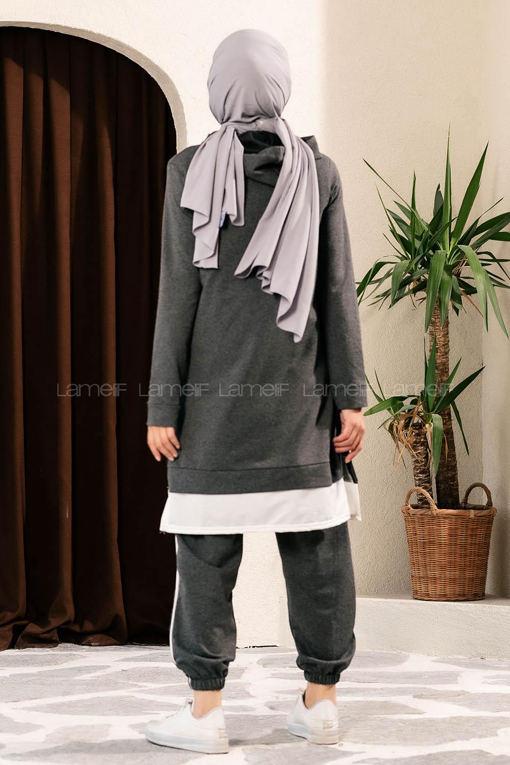 Modalamelif Önü Yazı Baskılı Kapüşonlu İkili Takım Antrasit