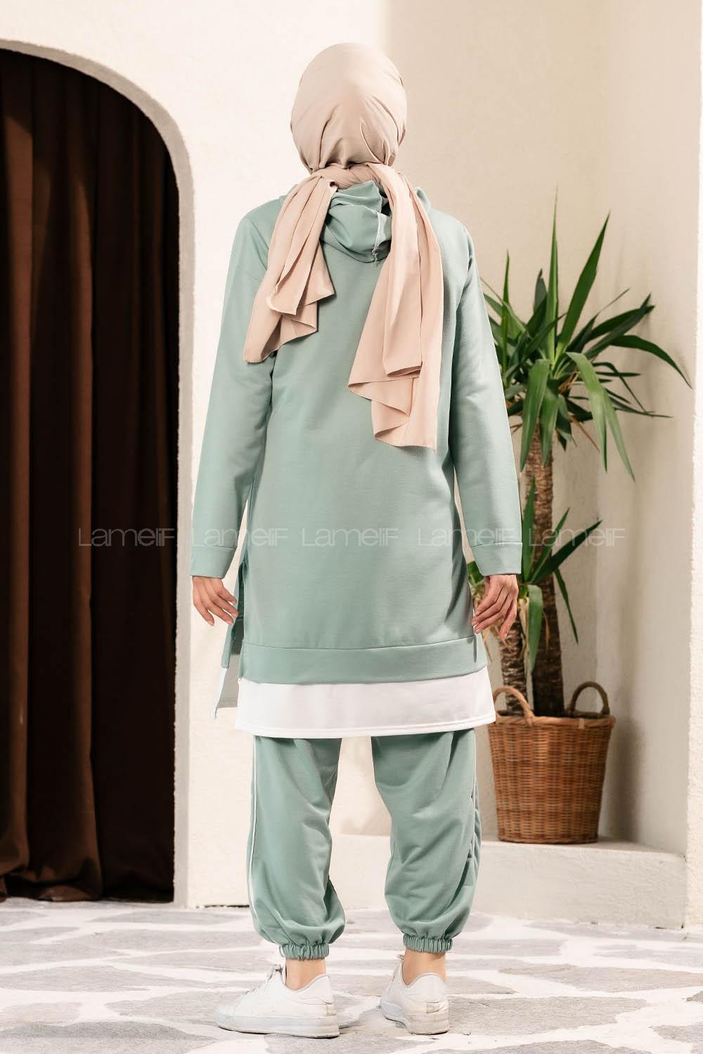 Modalamelif Önü Yazı Baskılı Kapüşonlu İkili Takım Çağla Yeşili