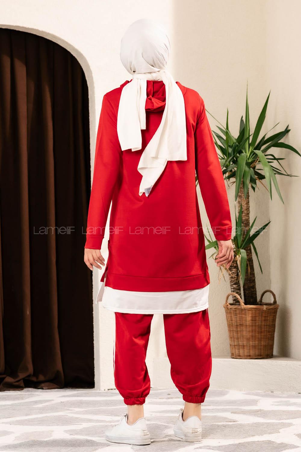Modalamelif Önü Yazı Baskılı Kapüşonlu İkili Takım Kırmızı