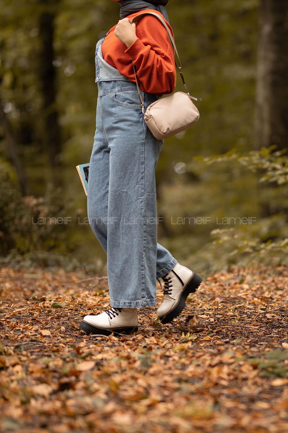 Lamelif Paraşüt Kumaş İki Fermuarlı Çapraz Çanta Vizonrengi