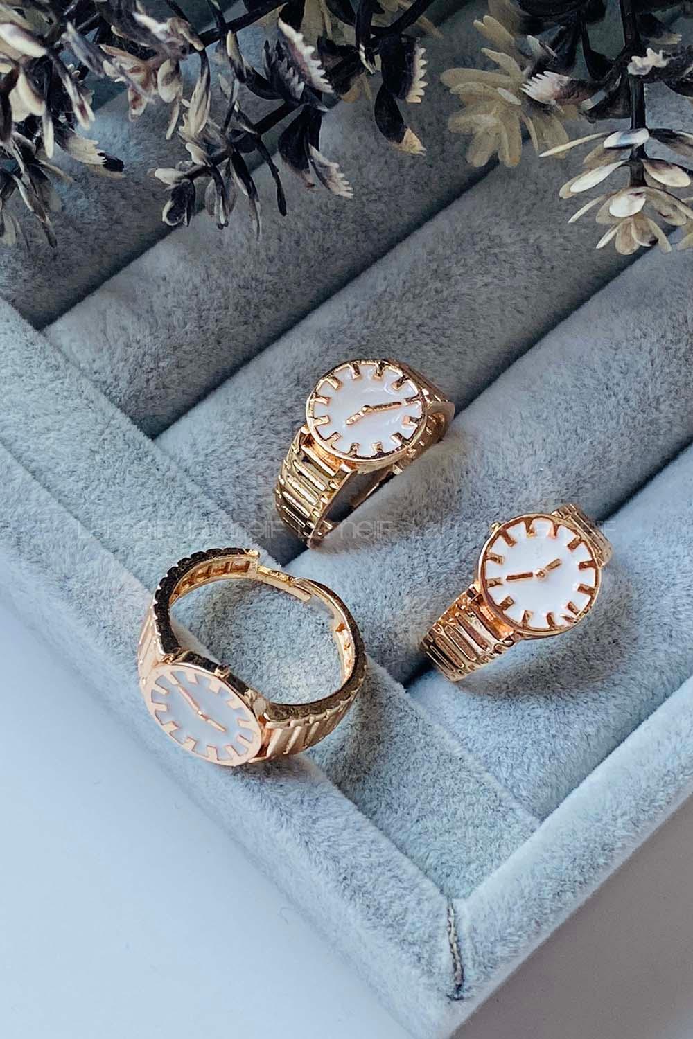 Modalamelif Saat Detaylı Beyaz Yüzük