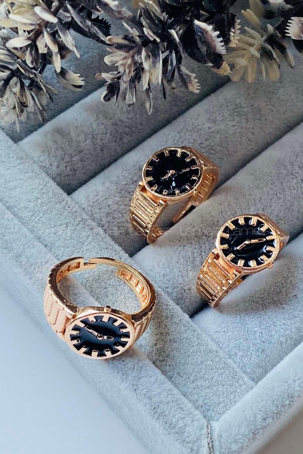 Modalamelif Saat Detaylı Siyah Yüzük