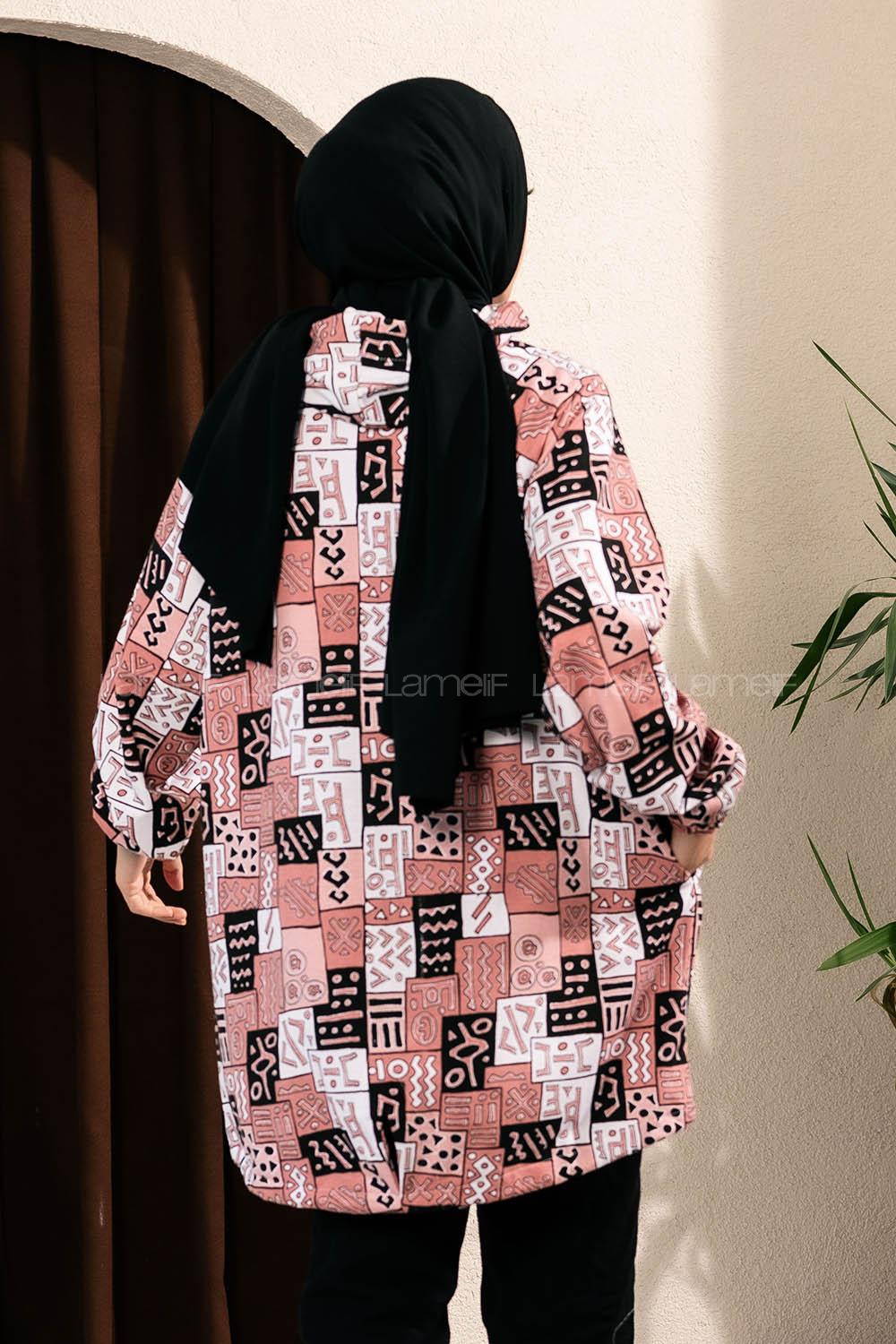 Modalamelif Soyut Desen Kapüşonlu Gizli Cepli Kap Pudra