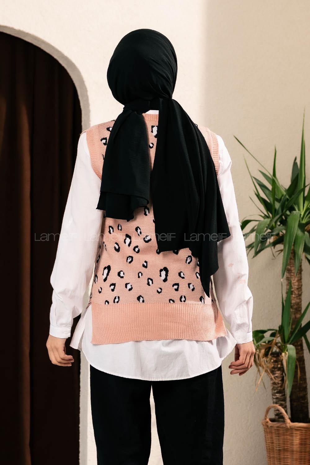 Modalamelif Soyut Desen V Yaka Süveter Pudra