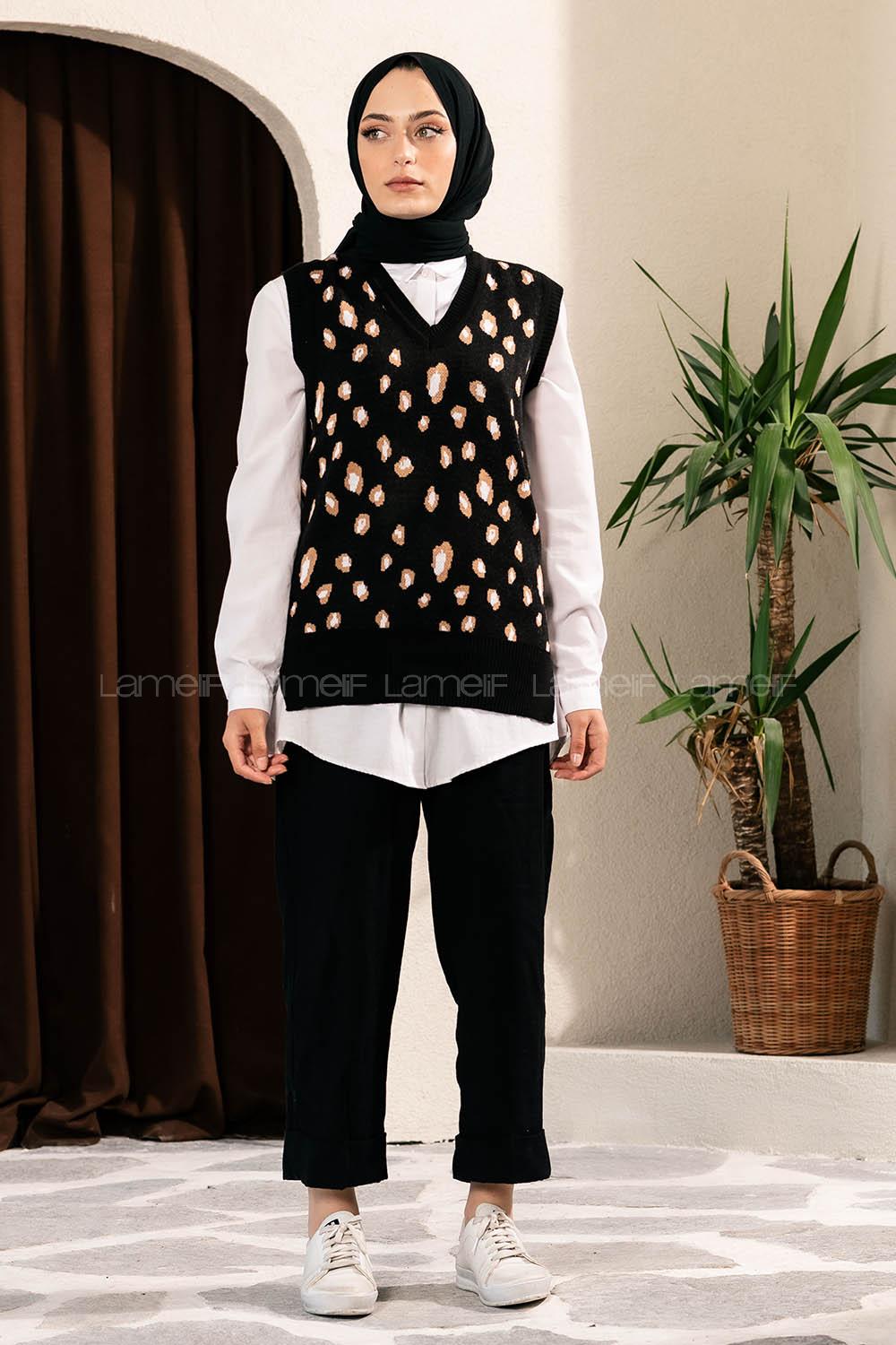 Modalamelif Soyut Desen V Yaka Süveter Siyah