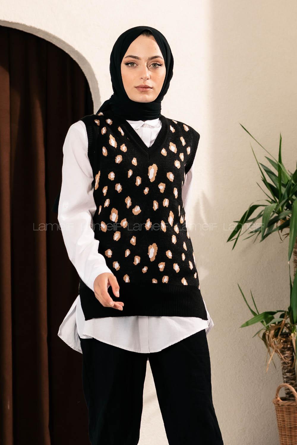 Modalamelif Soyut Desen V Yaka Süveter Siyah