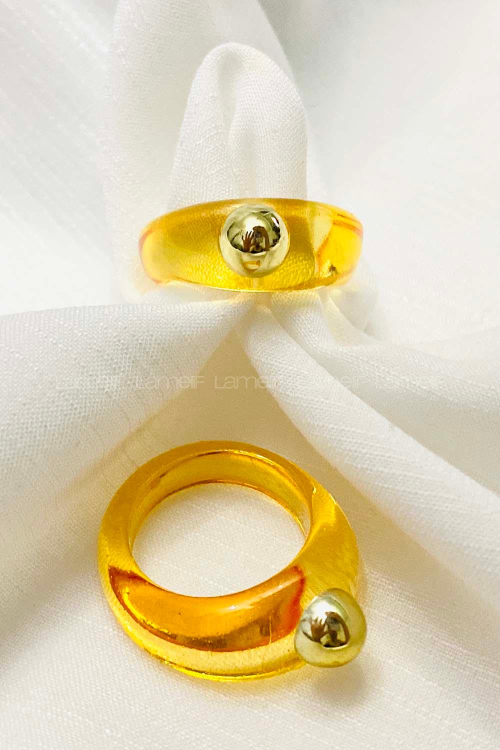 Modalamelif Turuncu Top Detaylı Akrilik Yüzük