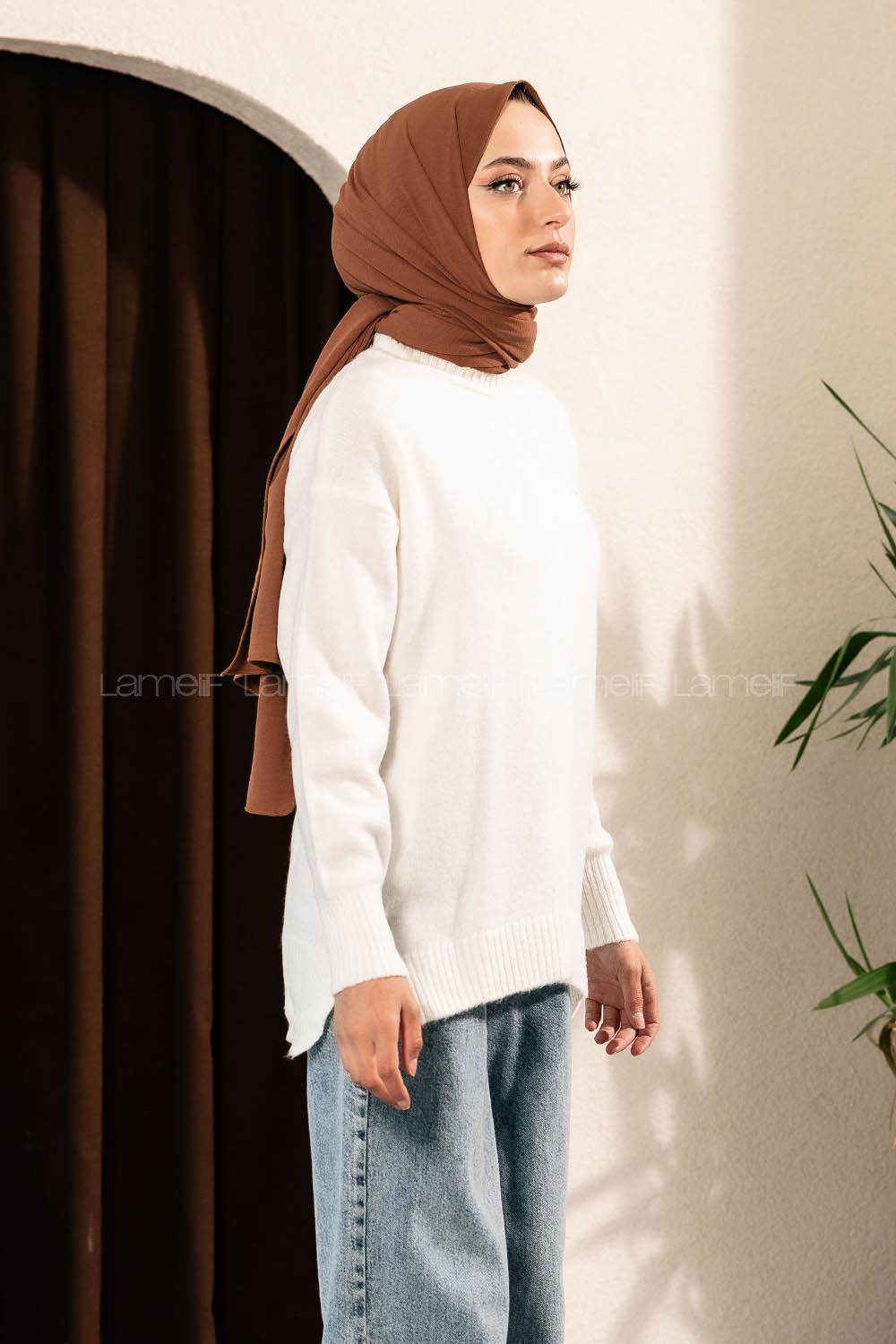 Modalamelif Yanı Yırtmaçlı Oversize Kazak Ekru