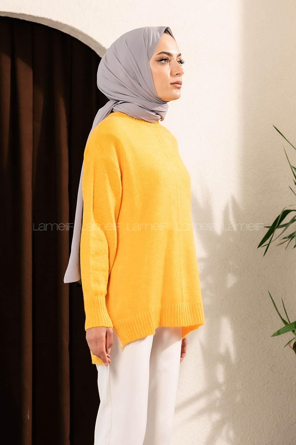 Modalamelif Yanı Yırtmaçlı Oversize Kazak Turuncu