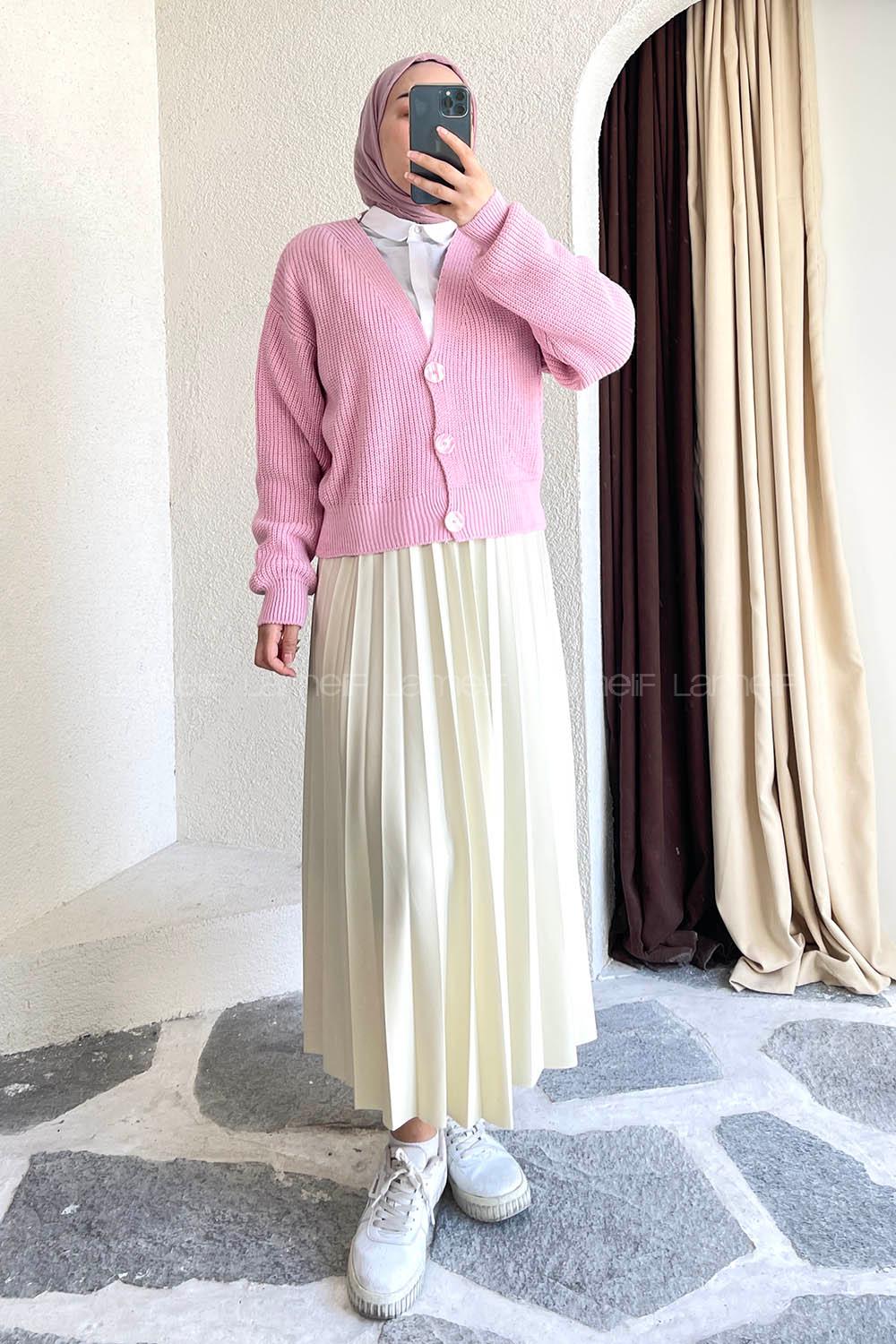 Modalamelif Düğmeli Selanik Hırka Pudra