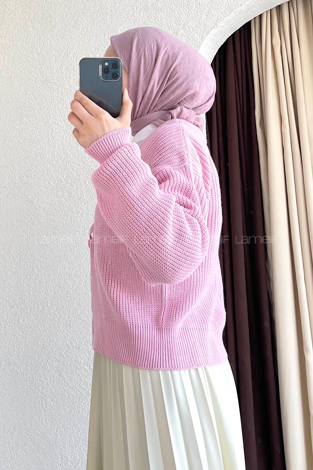 Modalamelif Düğmeli Selanik Hırka Pudra