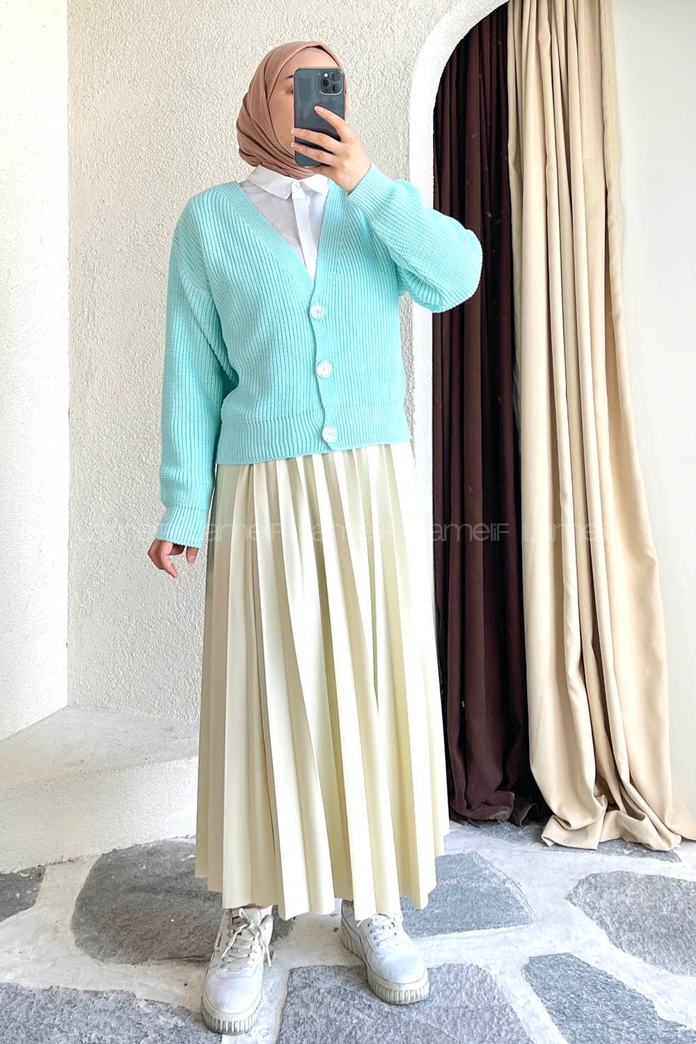 Modalamelif Düğmeli Selanik Hırka Su Yeşili