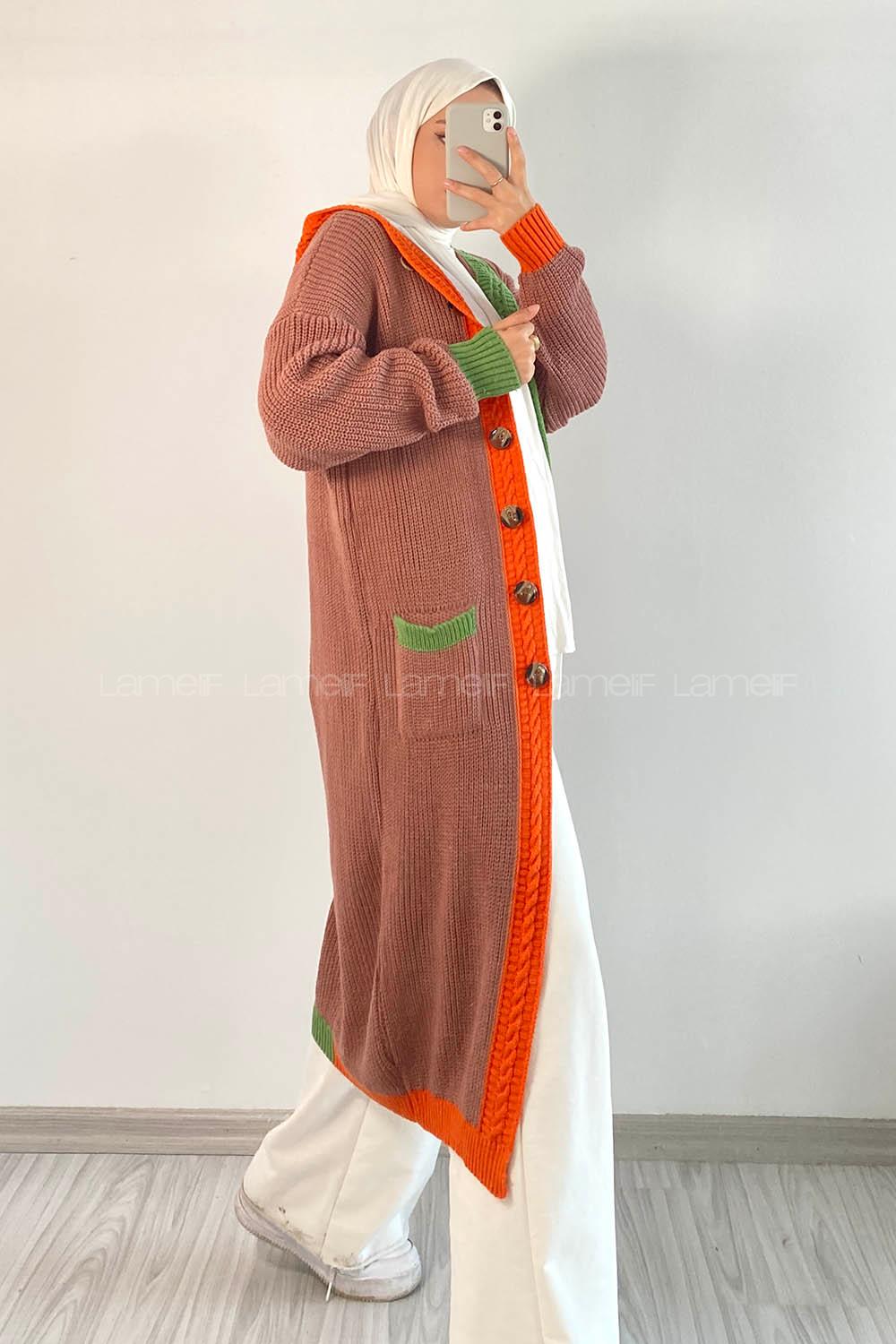 Modalamelif  Kapşonlu Garnili Salaş Hırka Gül