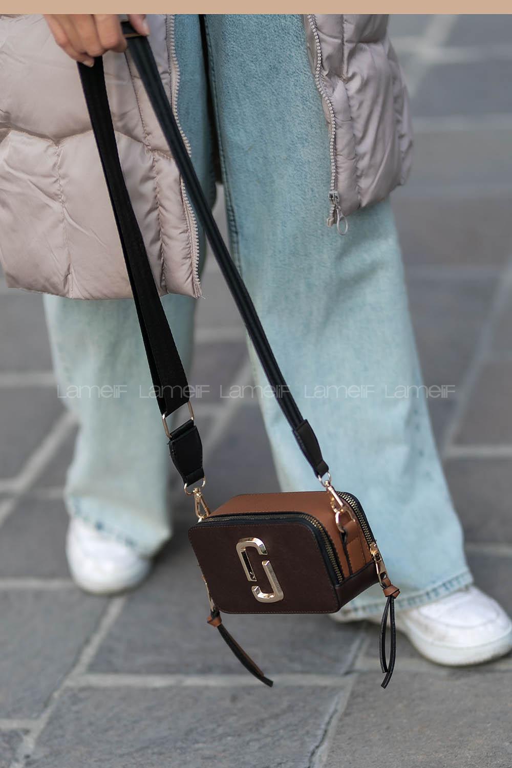 Lamelif Iki Gözlü Cepli Omuz Çapraz Çanta Acı Kahve- Taba