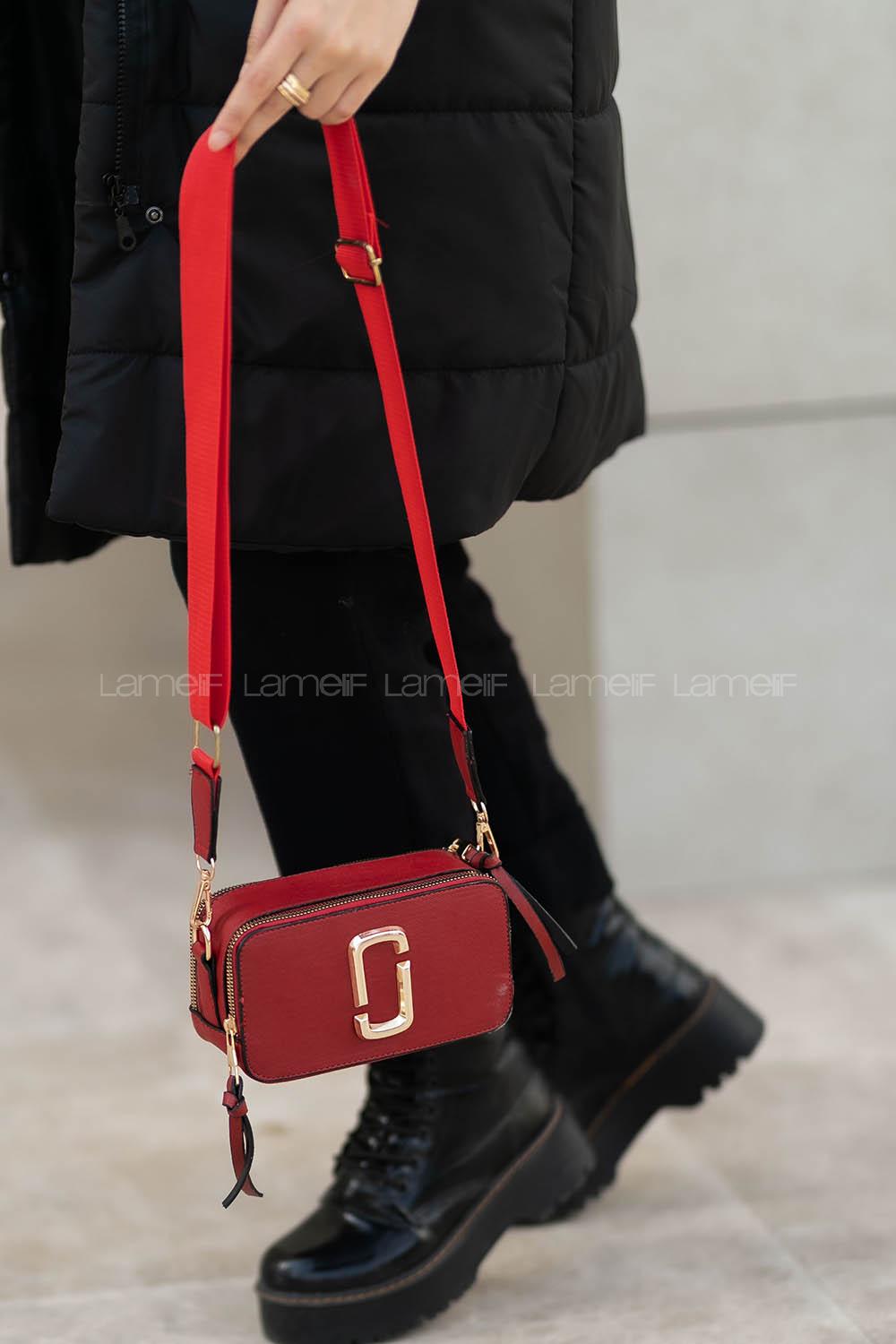 Lamelif Iki Gözlü Cepli Omuz Çapraz Çanta Kırmızı