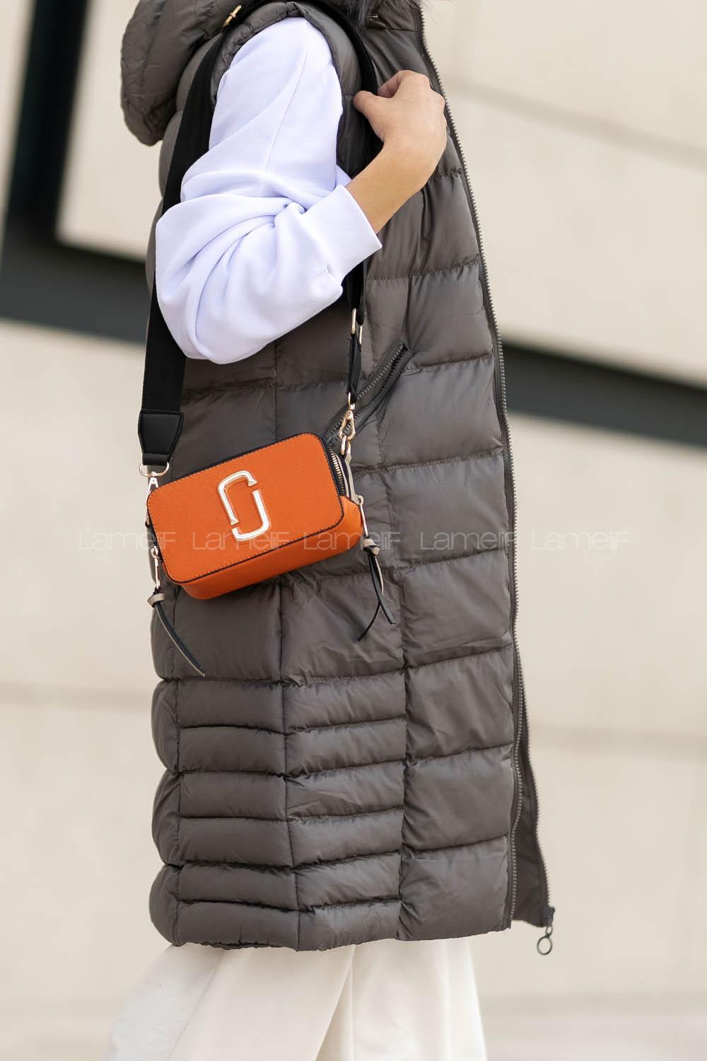 Lamelif Iki Gözlü Cepli Omuz Çapraz Çanta Oranj